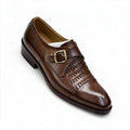 Men’s Handcrafted Woven Leather Monk Strap Shoes - Tan Brown