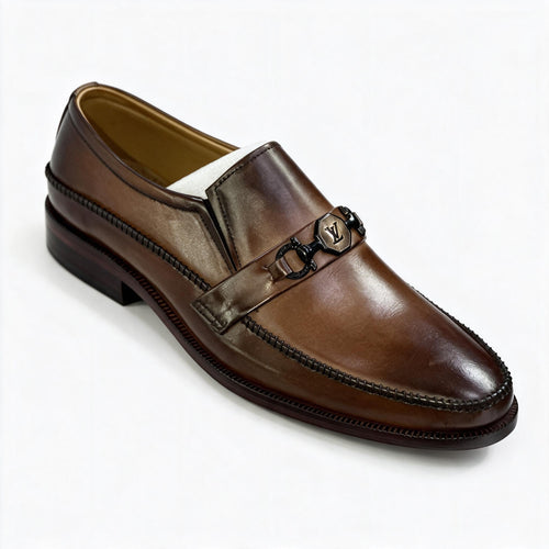 Executive Two-Tone Leather Horsebit Slip-On Loafers - Brown