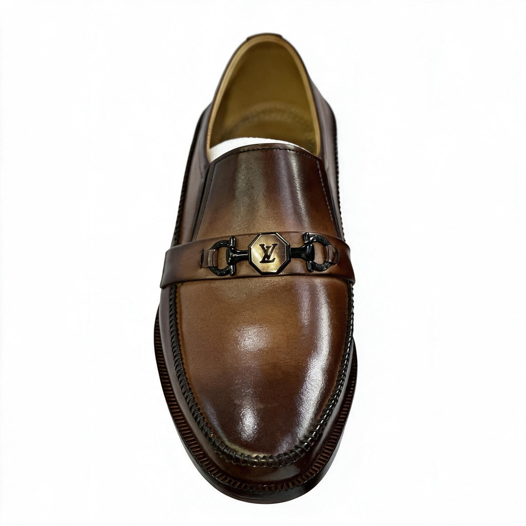 Executive Two-Tone Leather Horsebit Slip-On Loafers - Brown