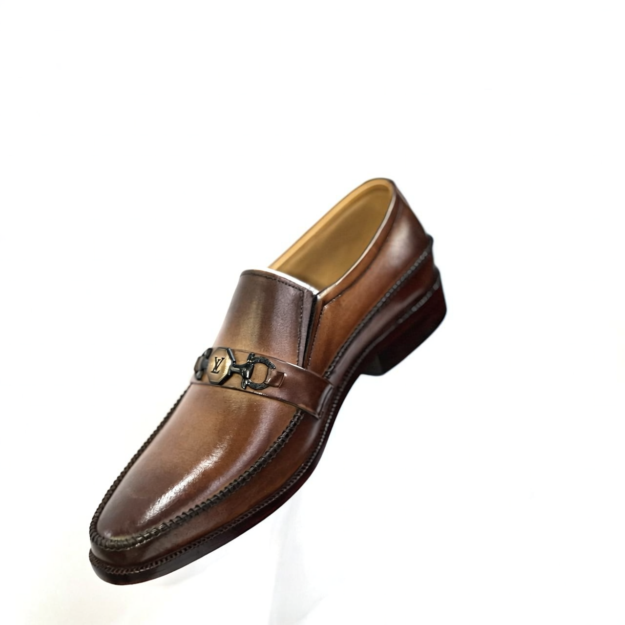 Executive Two-Tone Leather Horsebit Slip-On Loafers - Brown