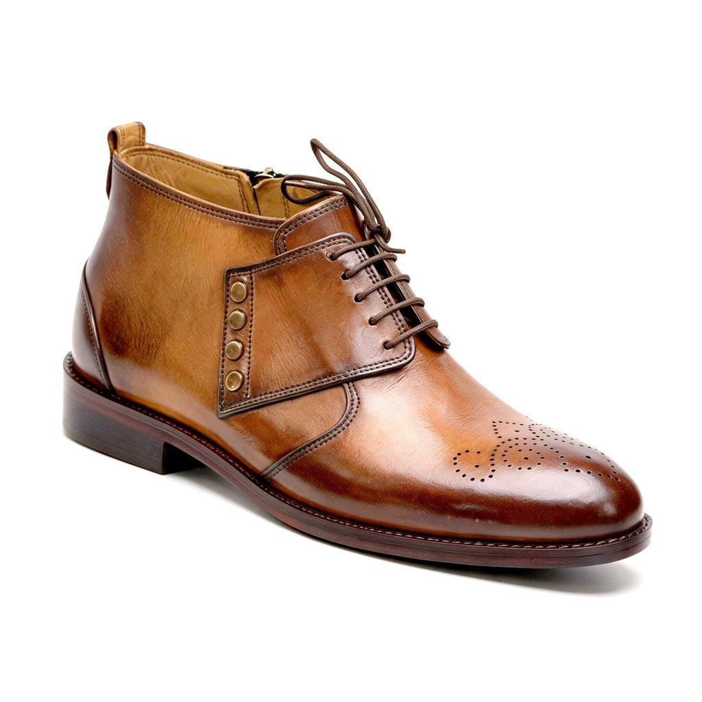 Men’s Handcrafted Burnished Leather Lace-Up Ankle Boots - Tan Brown