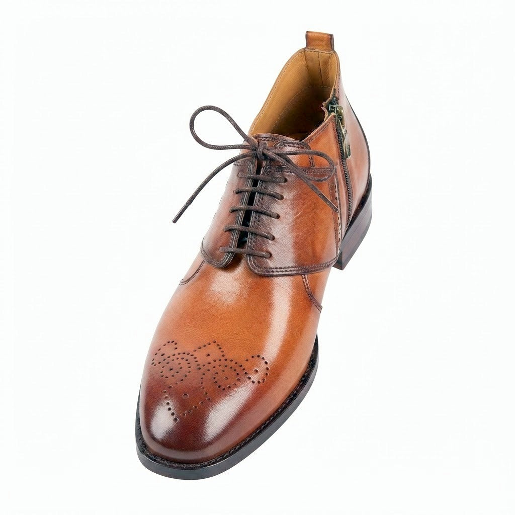 Men’s Handcrafted Burnished Leather Lace-Up Ankle Boots - Tan Brown