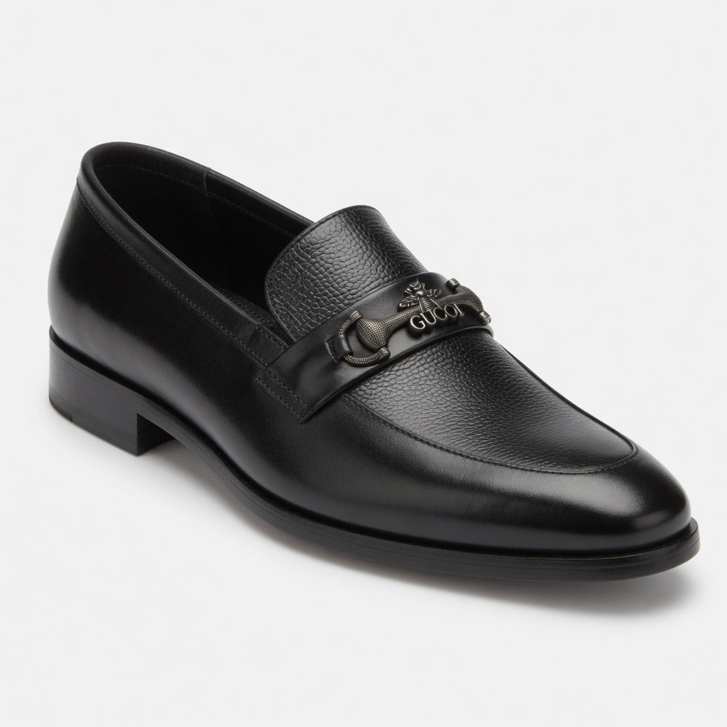 Premium Black Metallic Buckle Leather Loafers for Men