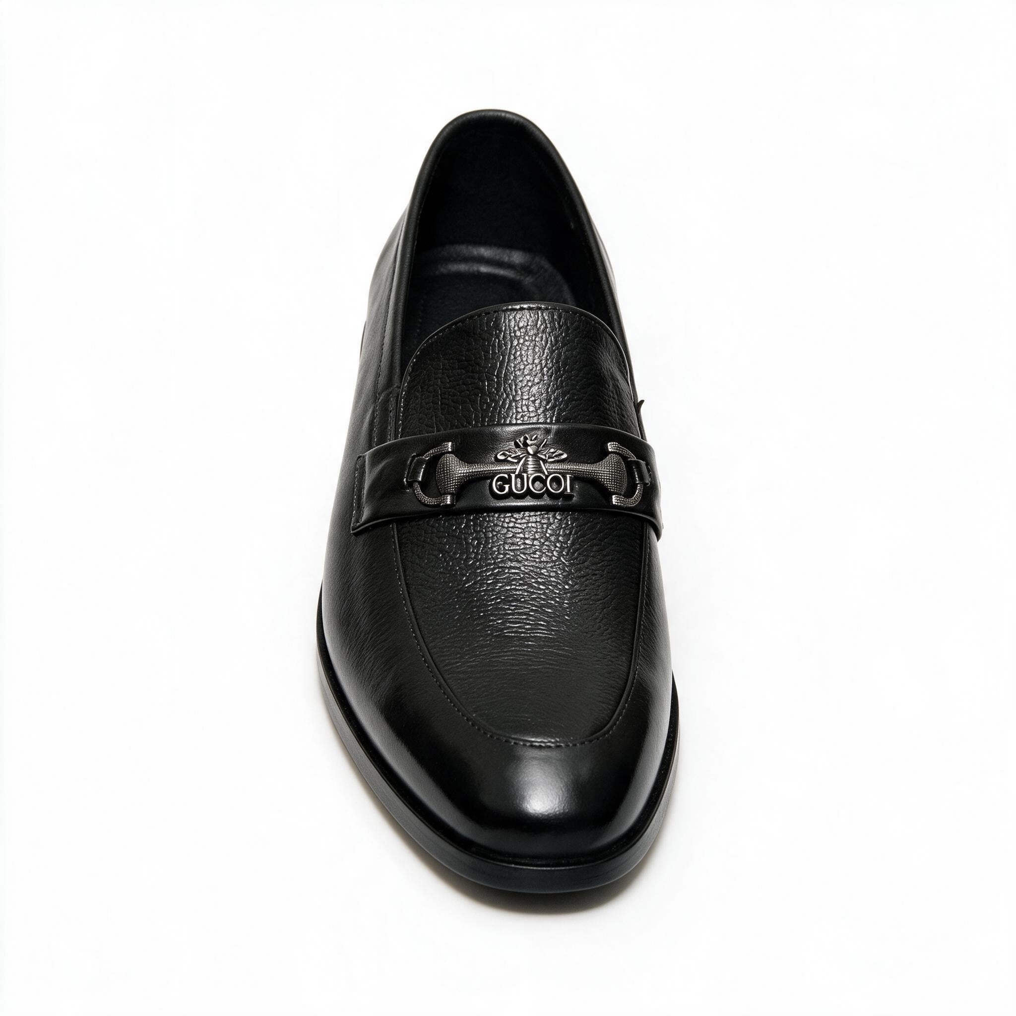 Premium Black Metallic Buckle Leather Loafers for Men