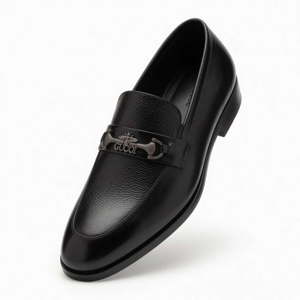 Premium Black Metallic Buckle Leather Loafers for Men
