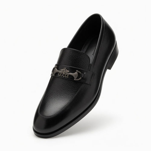 Premium Black Metallic Buckle Leather Loafers for Men - Raja Rani Shop