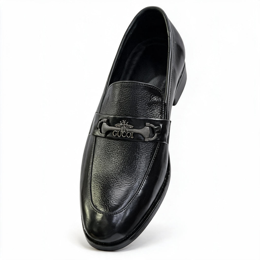 Premium Black Metallic Buckle Leather Loafers for Men