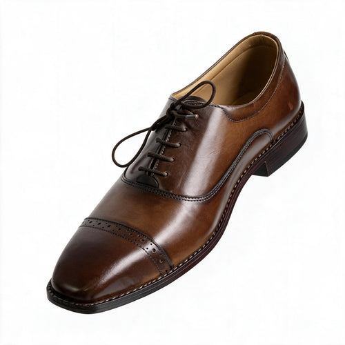 Executive Two-Tone Leather Cap-Toe Formal Oxfords - Espresso Brown