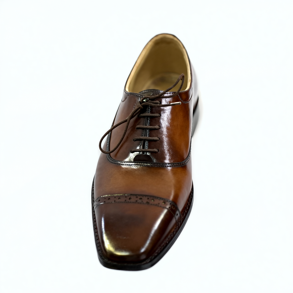 Executive Two-Tone Leather Cap-Toe Formal Oxfords - Espresso Brown