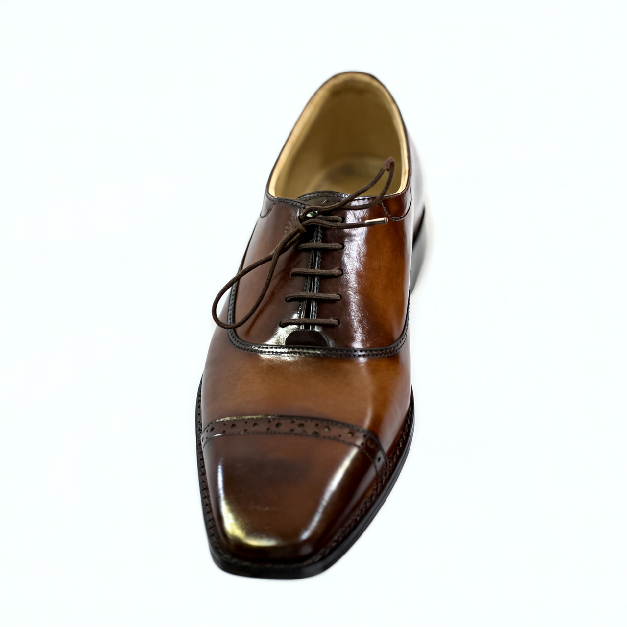 Executive Two-Tone Leather Cap-Toe Formal Oxfords - Espresso Brown