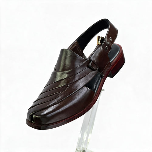 Handcrafted Leather Peshawari Chappal - Dark Mahogany Brown - Raja Rani Shop
