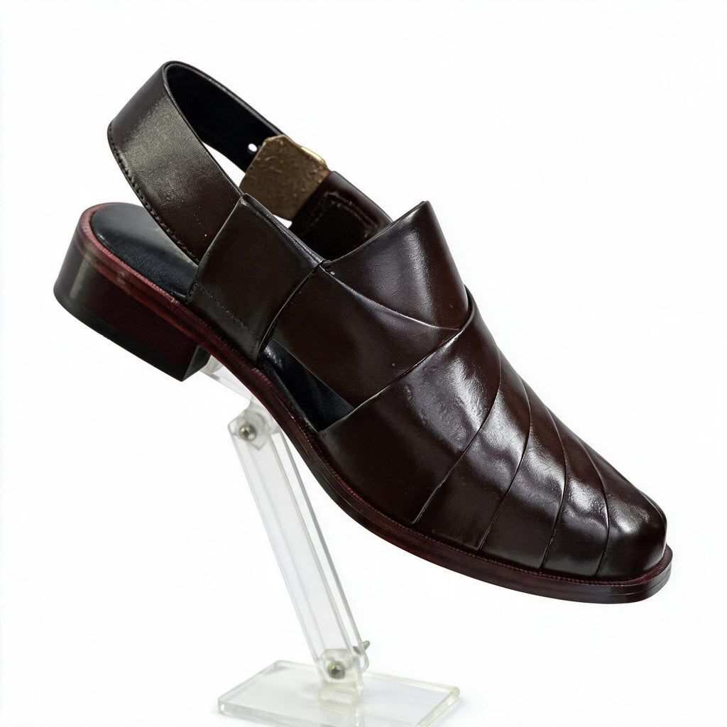 Handcrafted Leather Peshawari Chappal - Dark Mahogany Brown