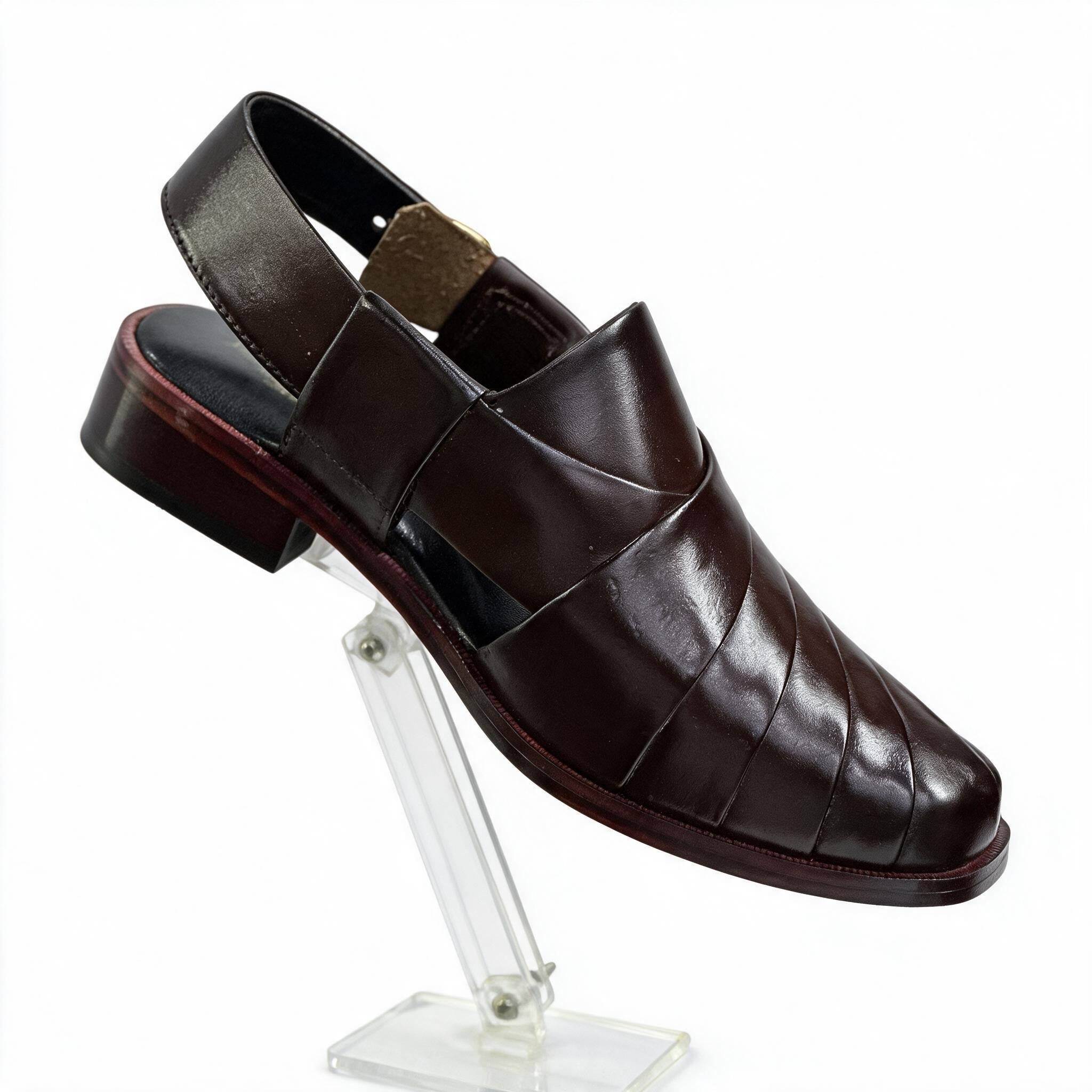 Handcrafted Leather Peshawari Chappal - Dark Mahogany Brown