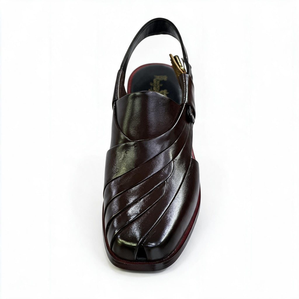 Handcrafted Leather Peshawari Chappal - Dark Mahogany Brown
