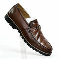 Handcrafted Chevron Stitched Bit Loafers with Lug Sole - Brown