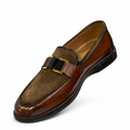 Handcrafted Dual-Texture Leather Suede Bit Loafers - Cognac Brown