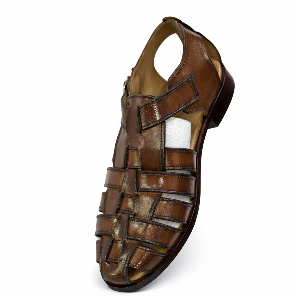 Men's Handcrafted Woven Leather Fisherman Sandals - Burnished Tan