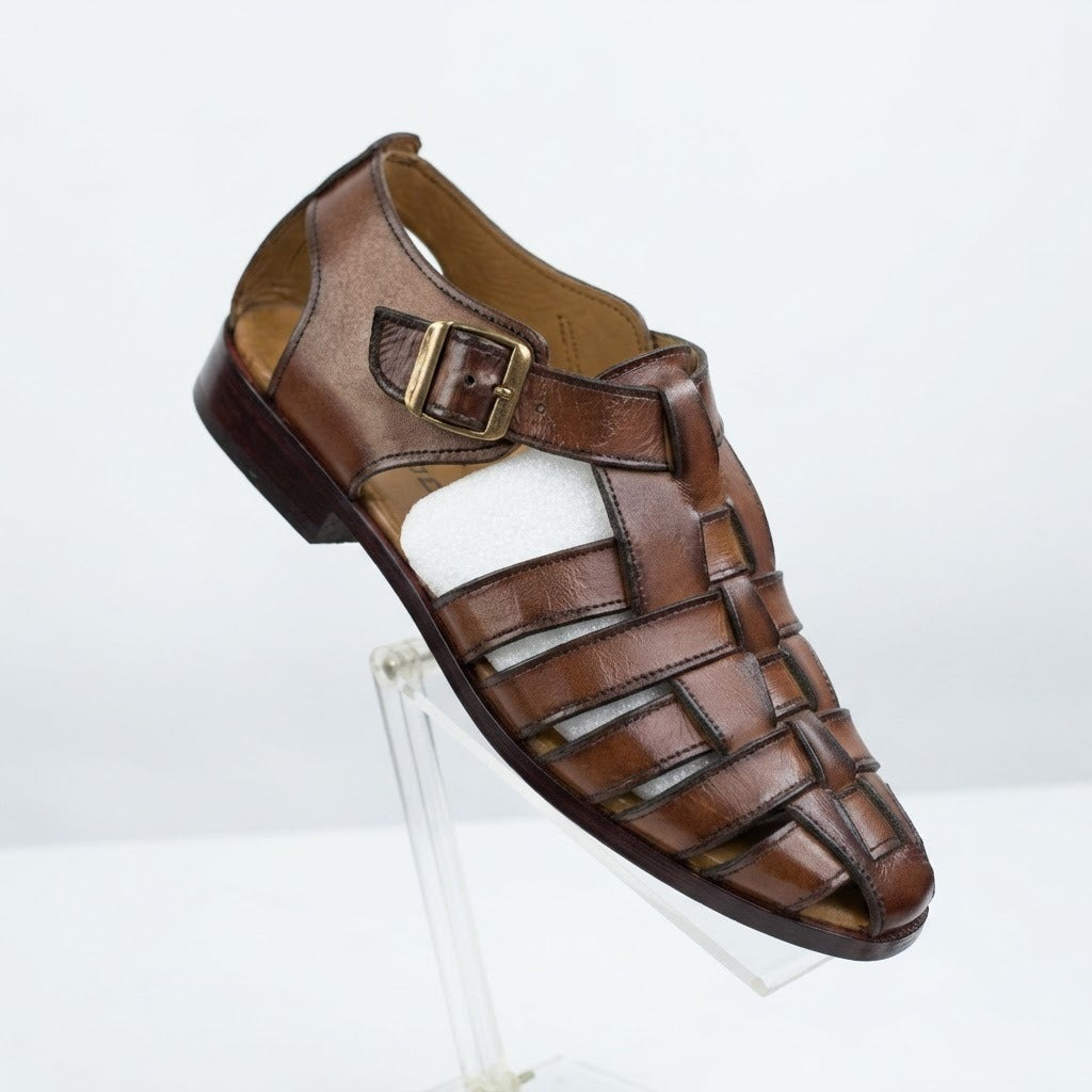 Men's Handcrafted Woven Leather Fisherman Sandals - Burnished Tan