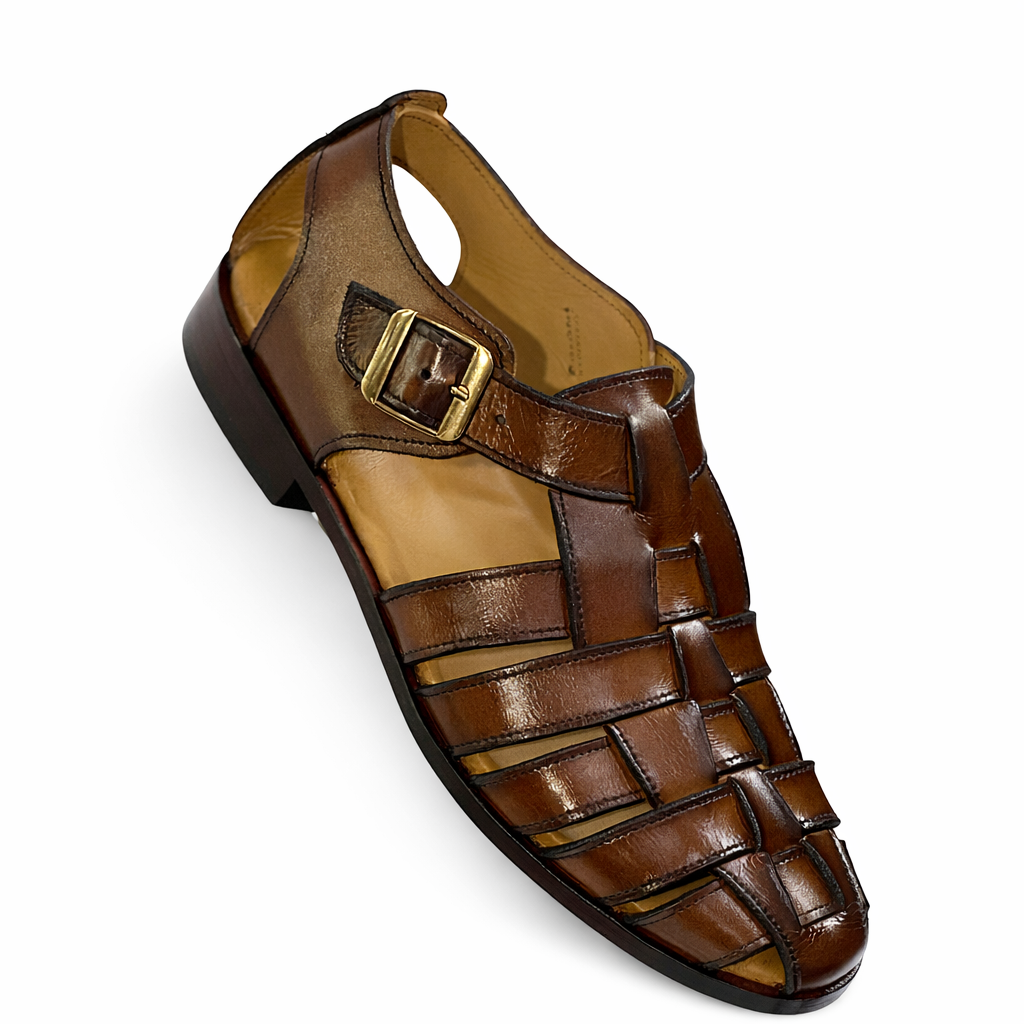 Men's Handcrafted Woven Leather Fisherman Sandals - Burnished Tan