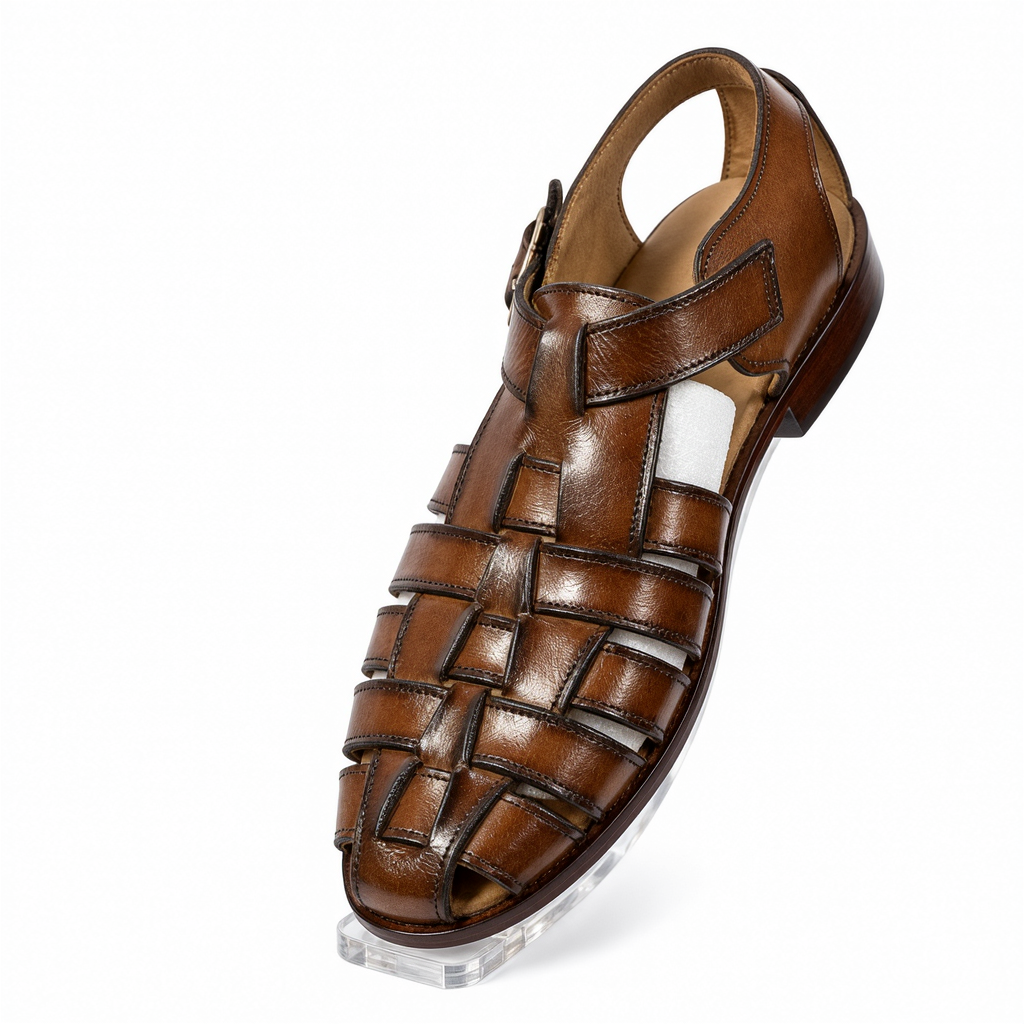 Men's Handcrafted Woven Leather Fisherman Sandals - Burnished Tan