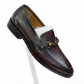 Men's Handcrafted Textured Leather Bee Buckle Loafers - Deep Mahogany Brown