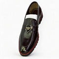 Men's Handcrafted Patent Gloss Bee Crest Lug-Sole Loafers - Deep Burgundy