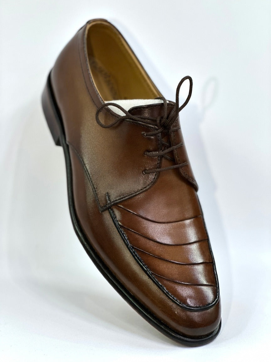 Men's Handcrafted Layered Stitch Leather Derby Shoes - Medium Tan Brown
