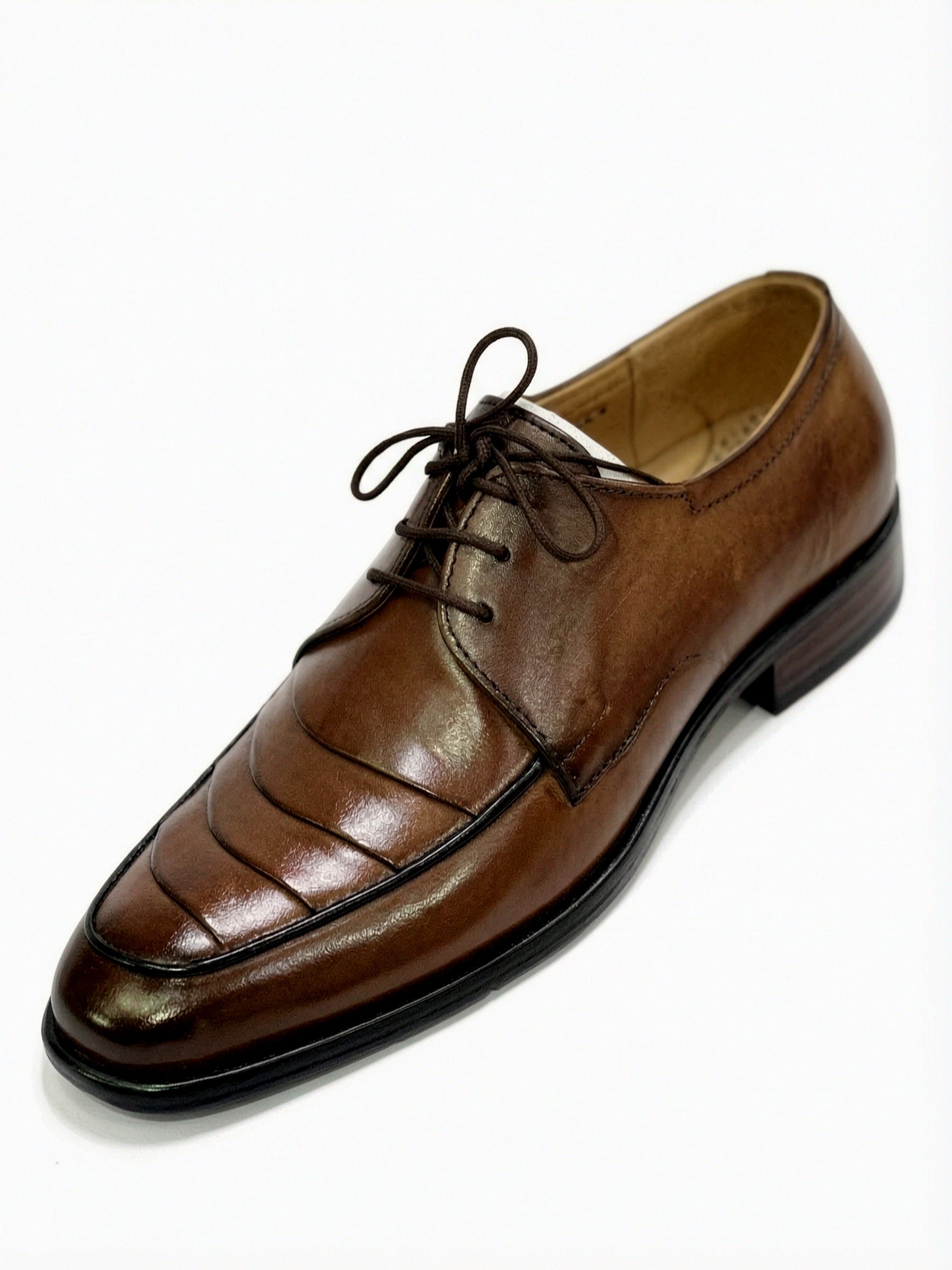 Men's Handcrafted Layered Stitch Leather Derby Shoes - Medium Tan Brown