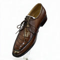 Men's Handcrafted Layered Stitch Leather Derby Shoes - Medium Tan Brown