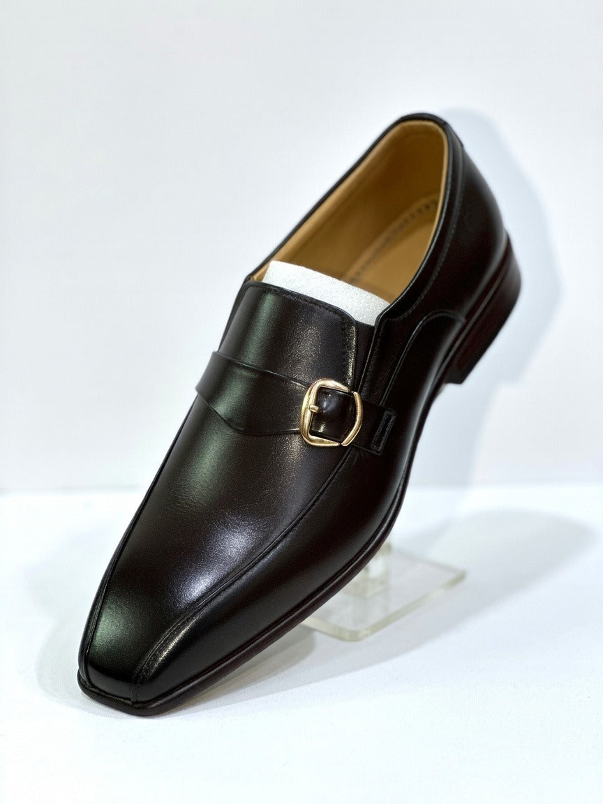 Men's Handcrafted Single Monk Strap Leather Loafers - Classic Black