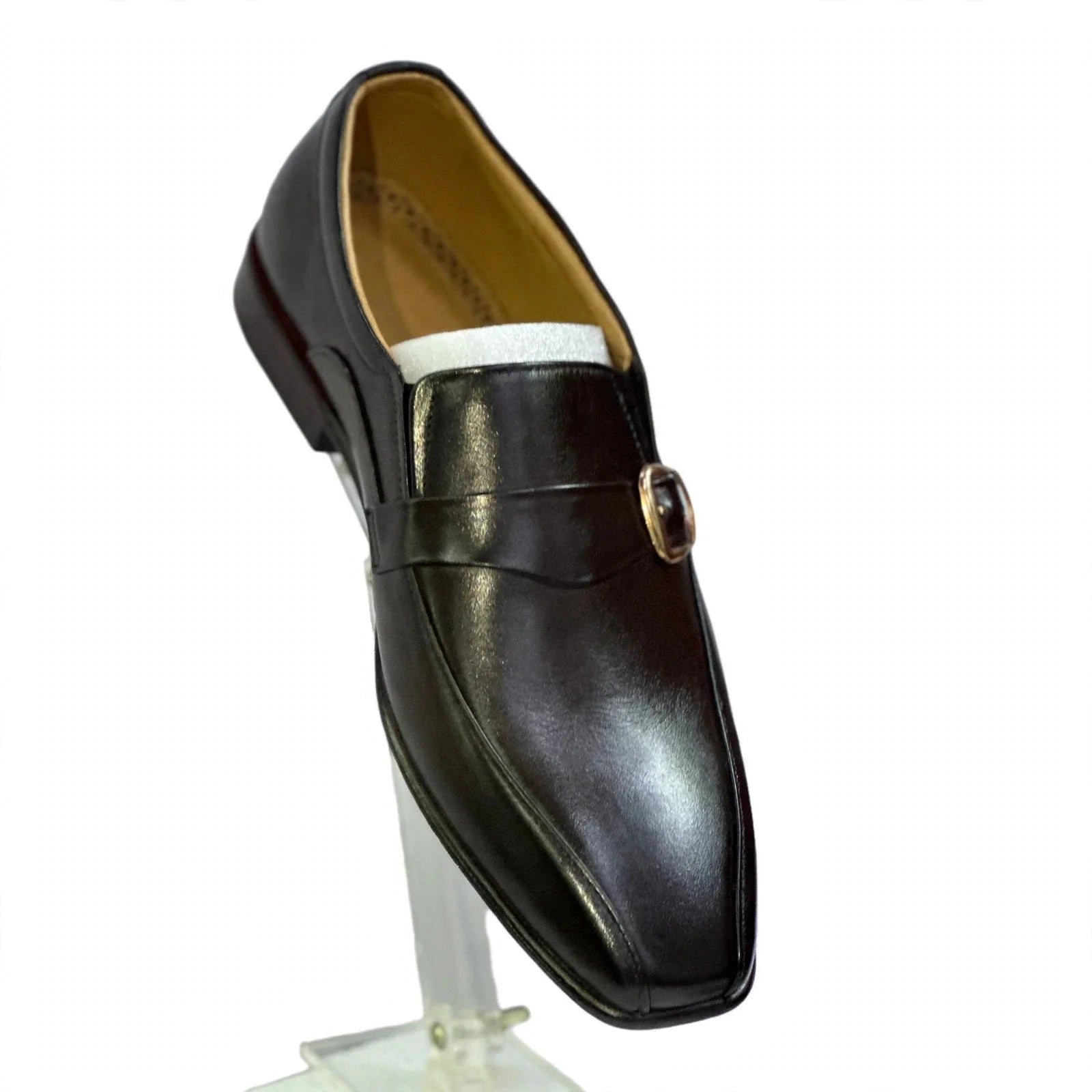 Men's Handcrafted Single Monk Strap Leather Loafers - Classic Black