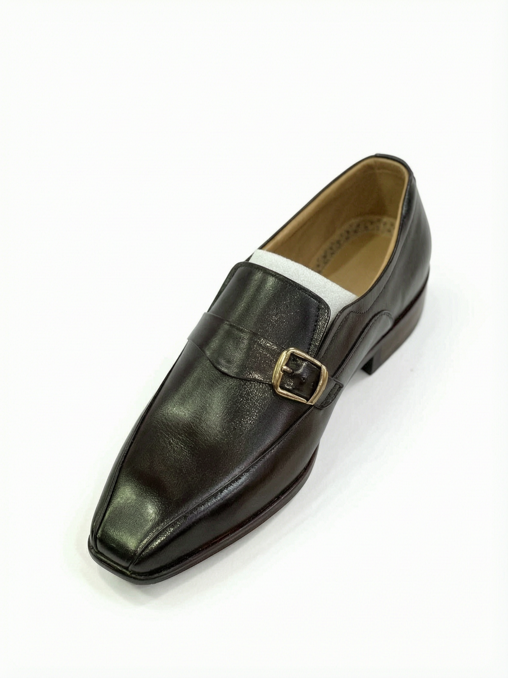 Men's Handcrafted Single Monk Strap Leather Loafers - Classic Black