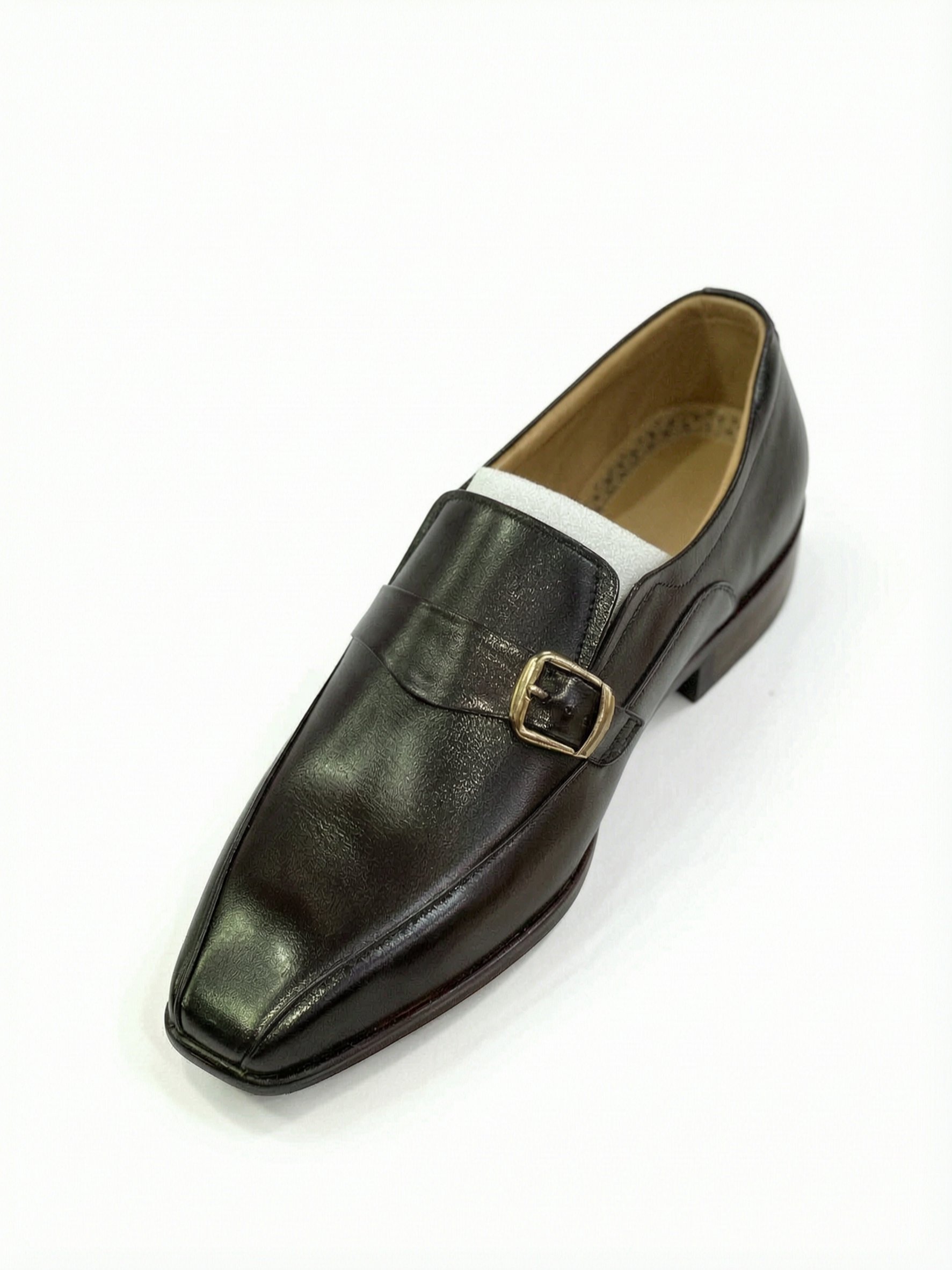 Men's Handcrafted Single Monk Strap Leather Loafers - Classic Black