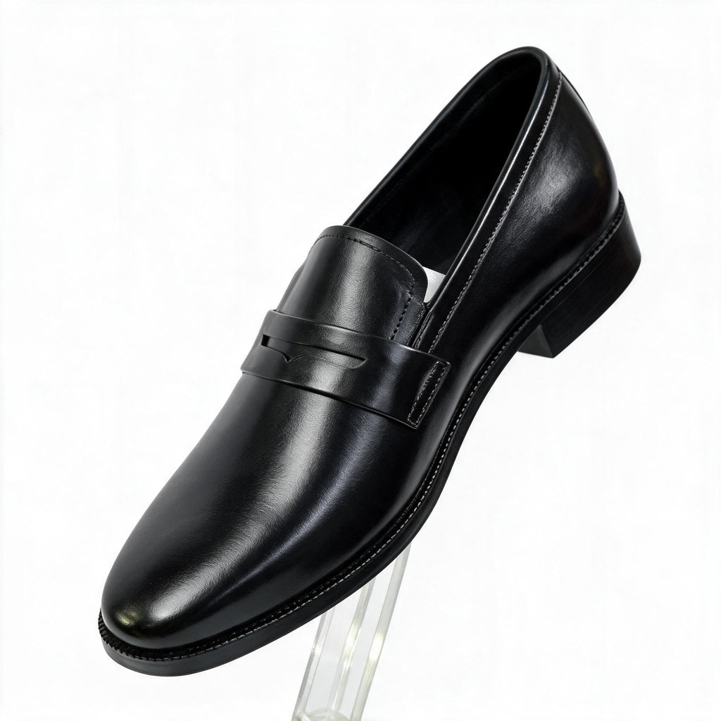 Men's Handcrafted Genuine Leather Penny Loafers - Classic Black
