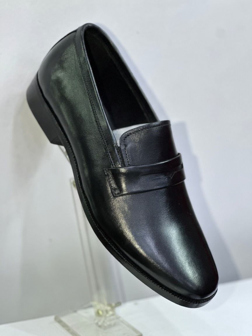 Men's Handcrafted Genuine Leather Penny Loafers - Classic Black