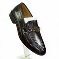 Men's Handcrafted Gold Medallion Chain Leather Loafers - Deep Burgundy / Mahogany