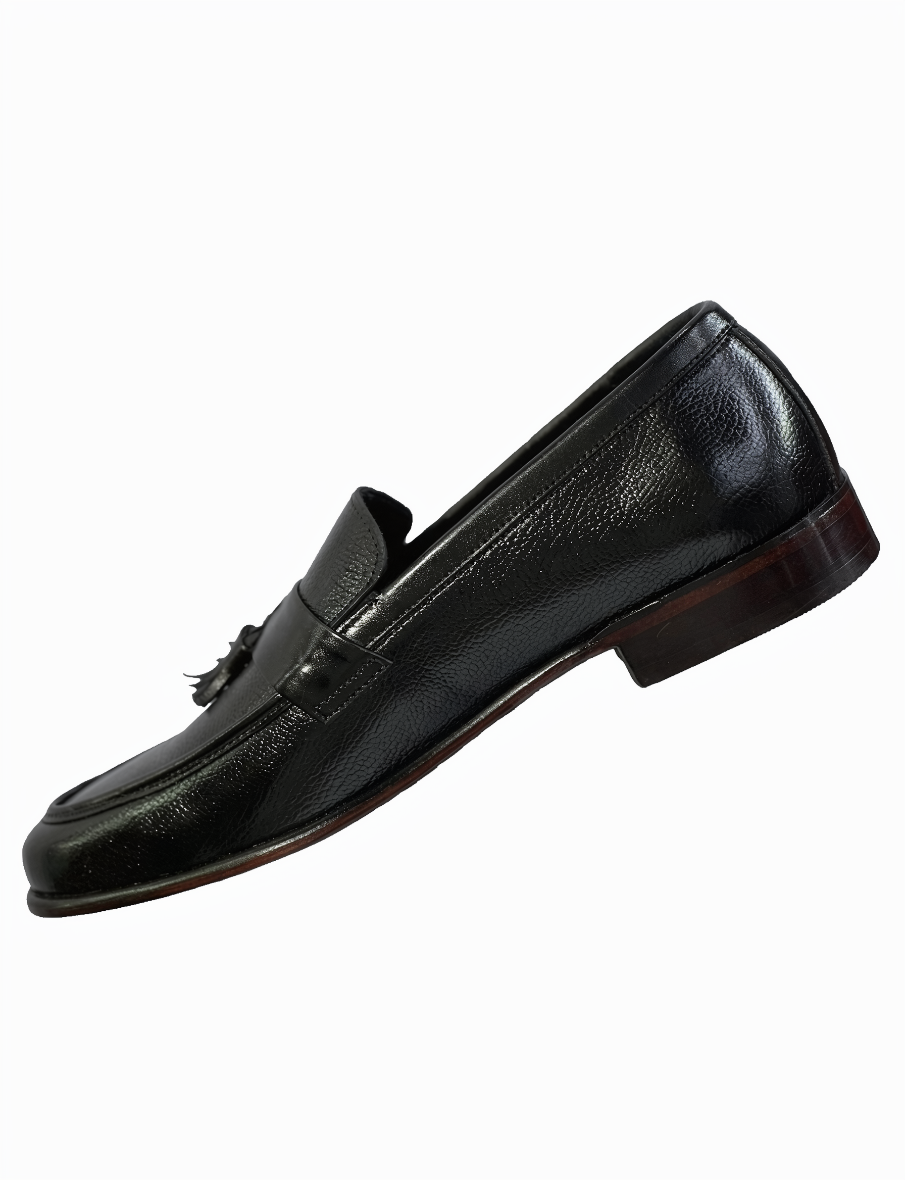 Men's Textured Genuine Leather Tassel Loafers - Classic Black