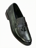 Men's Textured Genuine Leather Tassel Loafers - Classic Black