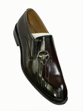 Men's Patent Leather Bee Emblem Pleated Loafers - Deep Dark Brown / Mahogany