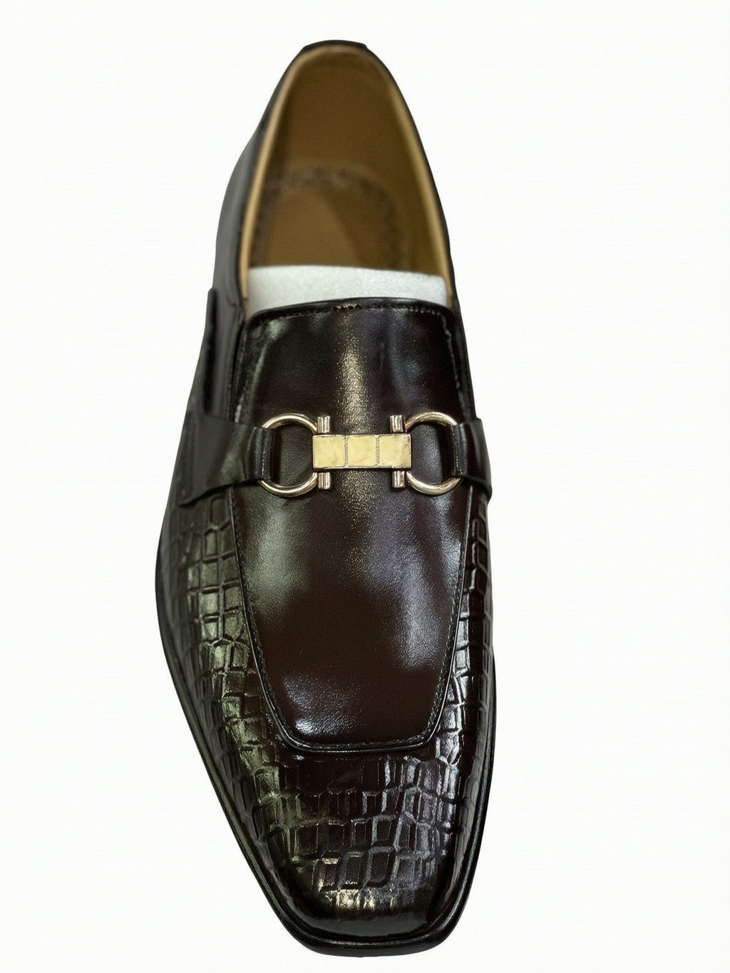 Men's Dual-Texture Leather Bit Buckle Loafers - Deep Mahogany Brown