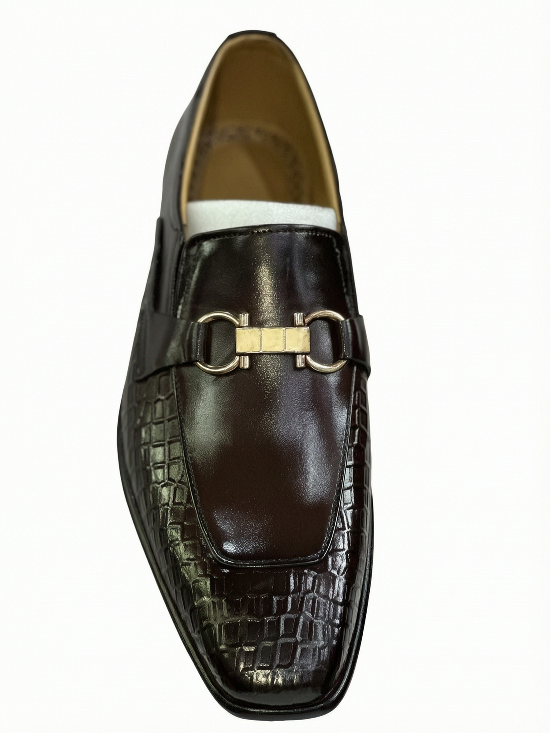 Men's Dual-Texture Leather Bit Buckle Loafers - Deep Mahogany Brown
