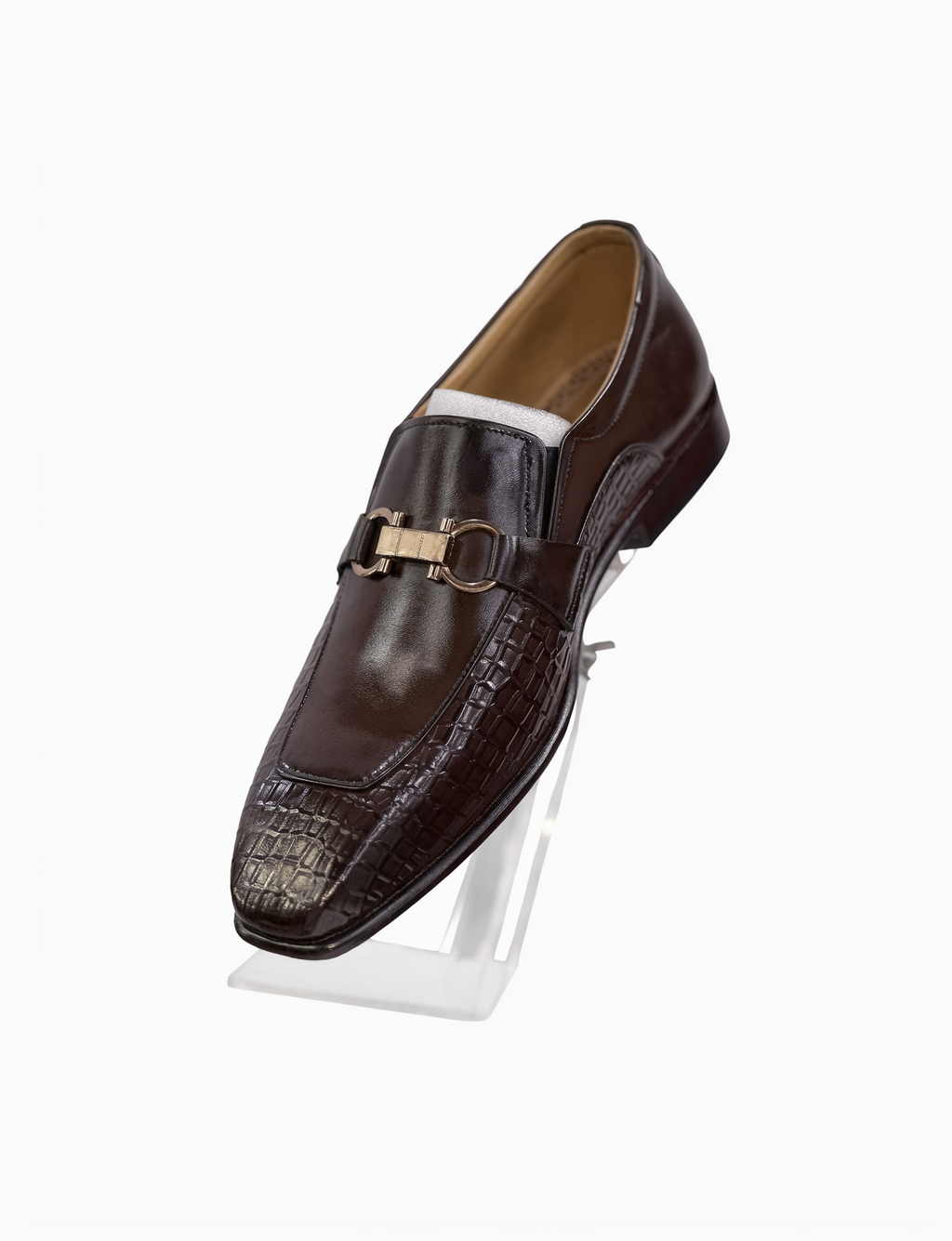 Men's Dual-Texture Leather Bit Buckle Loafers - Deep Mahogany Brown