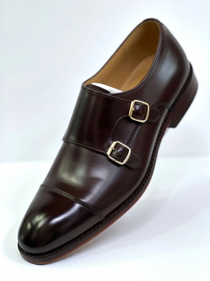 Men's Classic Leather Double Monk Strap Dress Shoes - Deep Mahogany Brown