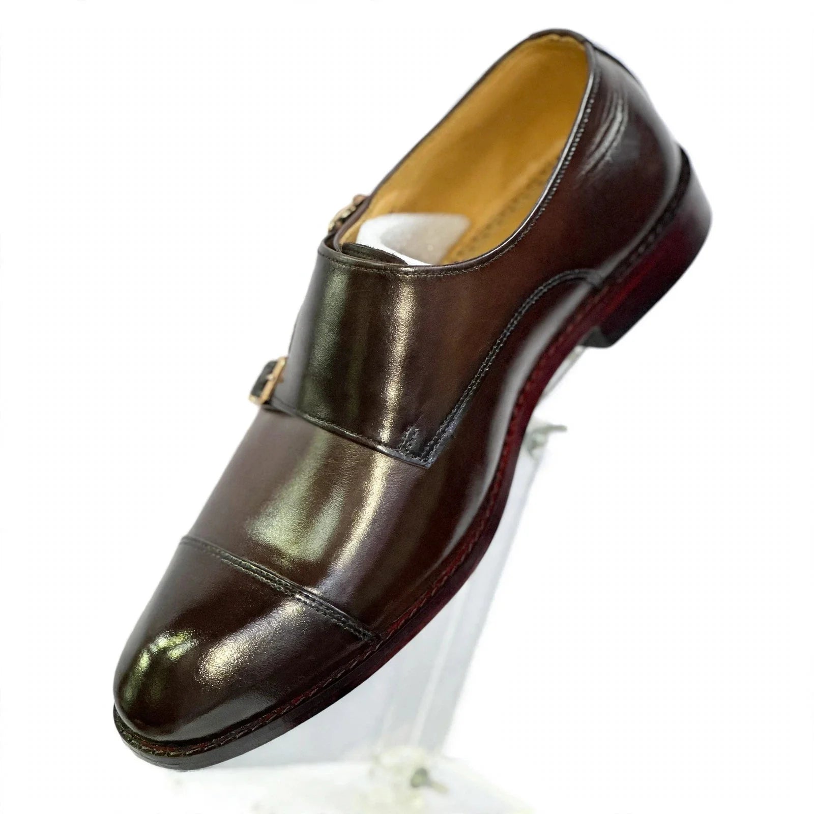 Men's Classic Leather Double Monk Strap Dress Shoes - Deep Mahogany Brown