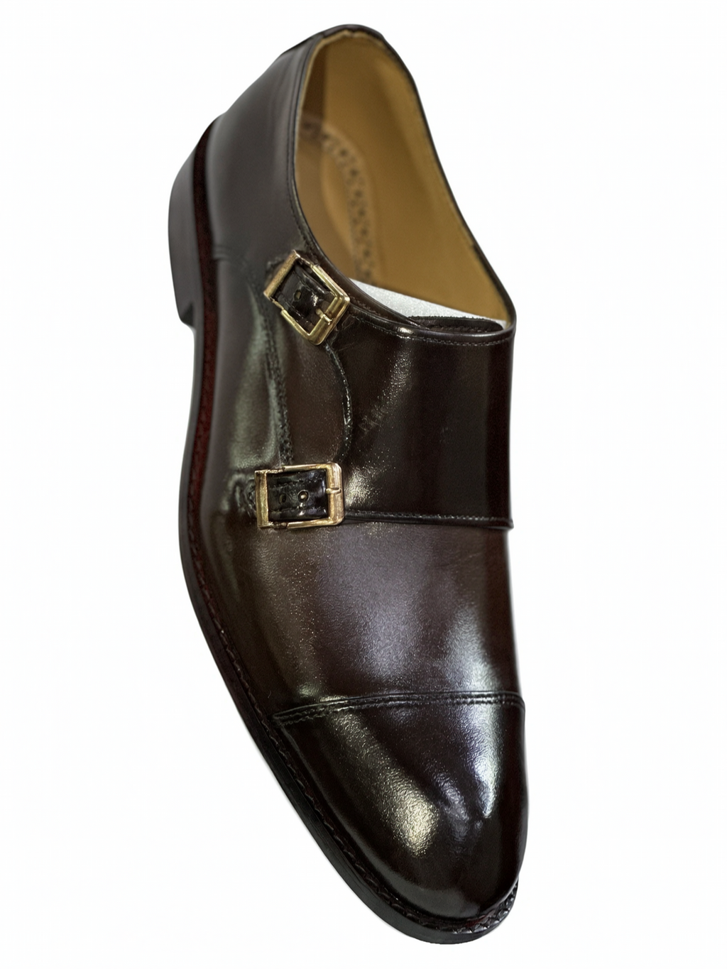 Men's Classic Leather Double Monk Strap Dress Shoes - Deep Mahogany Brown