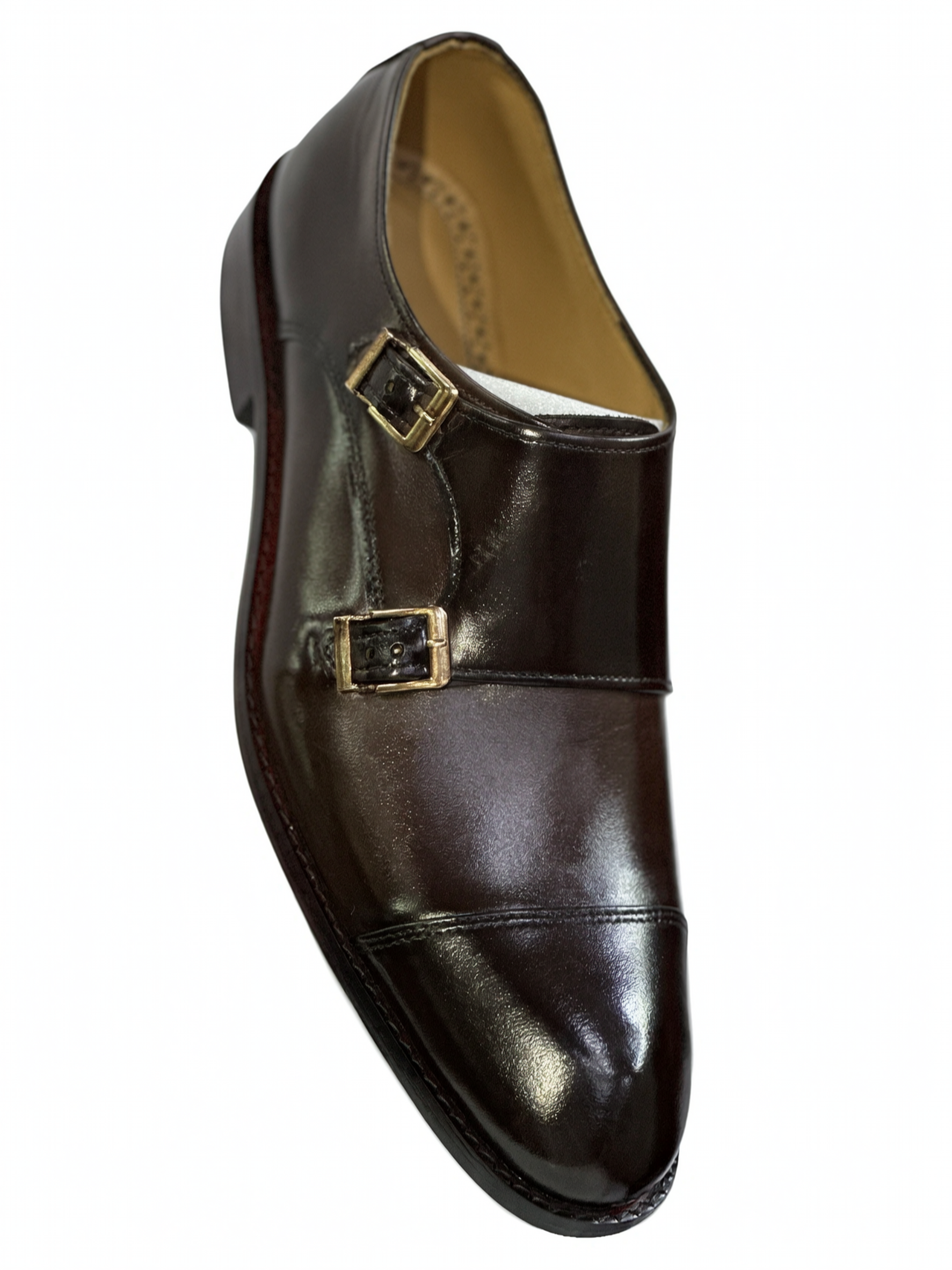 Men's Classic Leather Double Monk Strap Dress Shoes - Deep Mahogany Brown