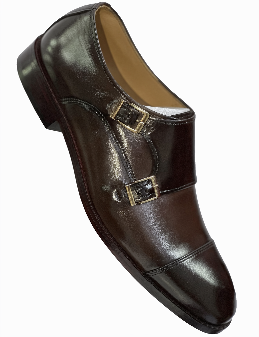 Men's Classic Leather Double Monk Strap Dress Shoes - Deep Mahogany Brown