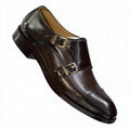Men's Classic Leather Double Monk Strap Dress Shoes - Deep Mahogany Brown
