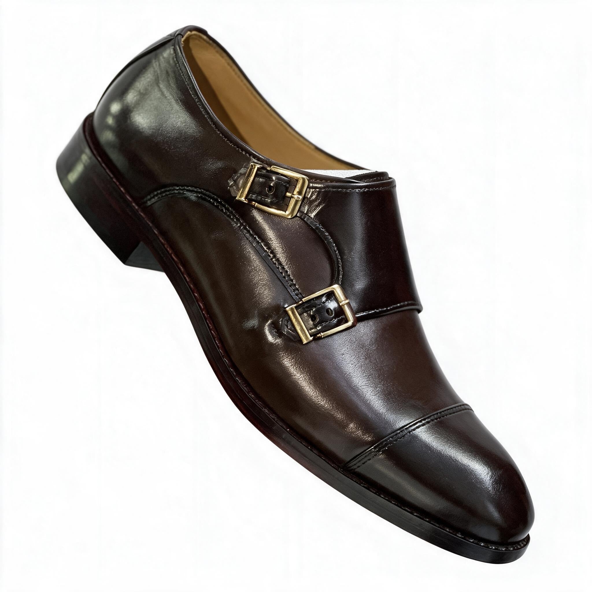 Men's Classic Leather Double Monk Strap Dress Shoes - Deep Mahogany Brown