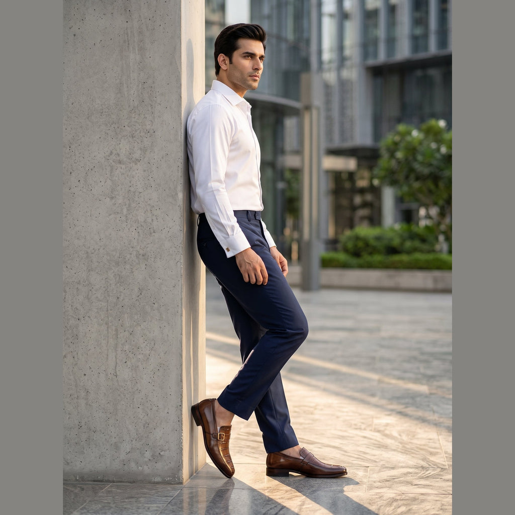 Artisanal Alligator Pattern Gold Buckle Leather Loafers - Cognac - Raja Rani Shop